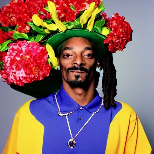 Image similar to Snoop Dogg wearing a sombrero while holding a Vase of flowers for a 1990s sitcom tv show, Studio Photograph, portrait, C 12.0