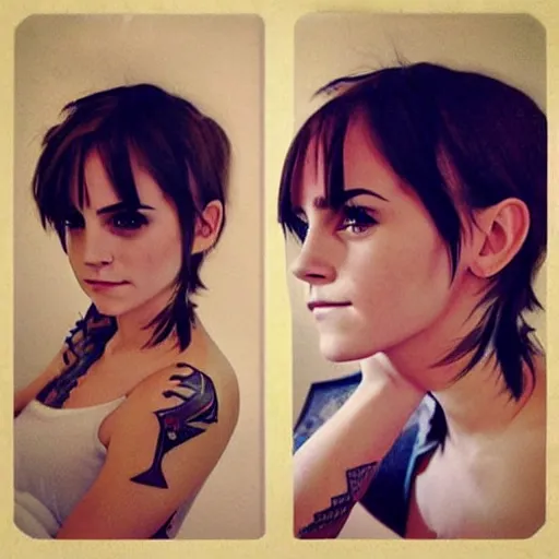 Prompt: tattoo of anime emma watson on arm