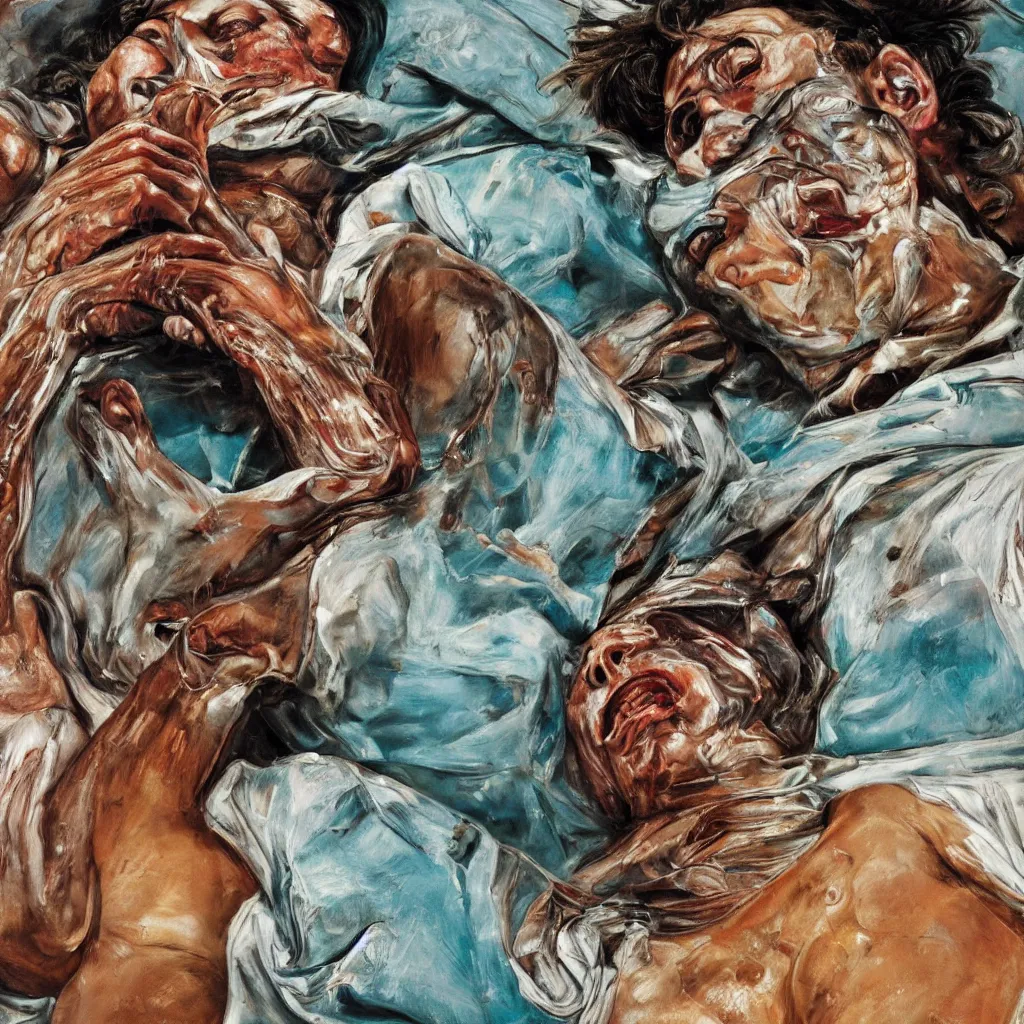 Prompt: high quality high detail painting by lucian freud and jenny saville, hd, bullfighter, turquoise color, photorealistic lighting