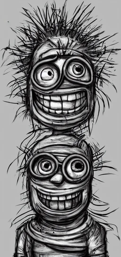 Image similar to a Minion in the style of Hr Giger