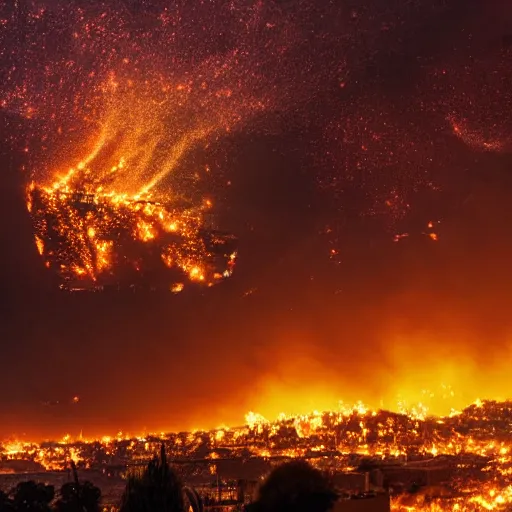 Prompt: a photograph photo of a city being scorched by holy fire from the sky and meteors