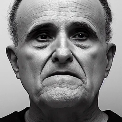 Prompt: Mugshot of Rudy Giuliani with makeup