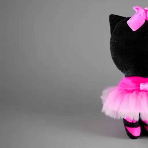 Image similar to a plush toy cat wearing a pink ballerina costume, 4 k