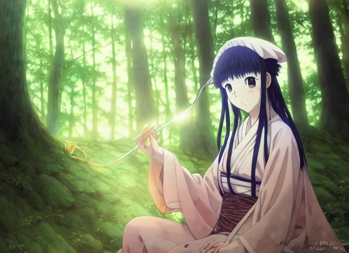 Image similar to anime portrait of the priestess in the forest, Karolis Strautniekas,omoide emanon, tsuruta kenji, murata range,kawaii, kyoto animation, manga,katsura masakazu, intricate, detailed, studio lighting, gradation,editorial illustration, matte print, Ilya Kuvshinov