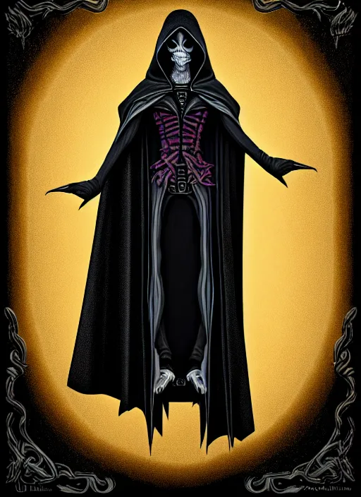 Image similar to ultradetailed artwork of the necromancer, wearing a black cloak, crisp