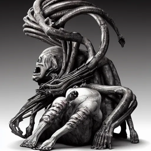 Prompt: Giger sculpture of the Goya painting called Saturn devouring his son, art by HR Giger, Giger art, extremely detailed, 4k