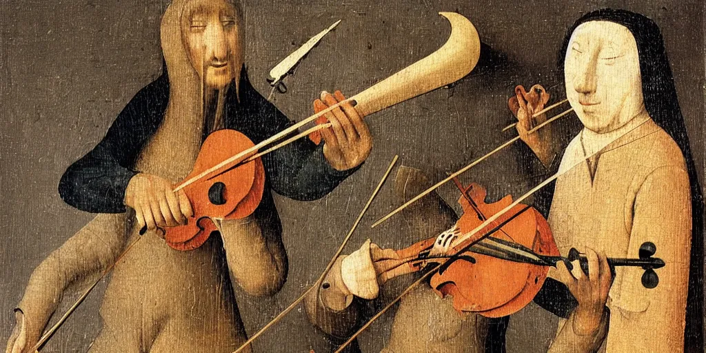 Prompt: a violinist by Hieronymous Bosch
