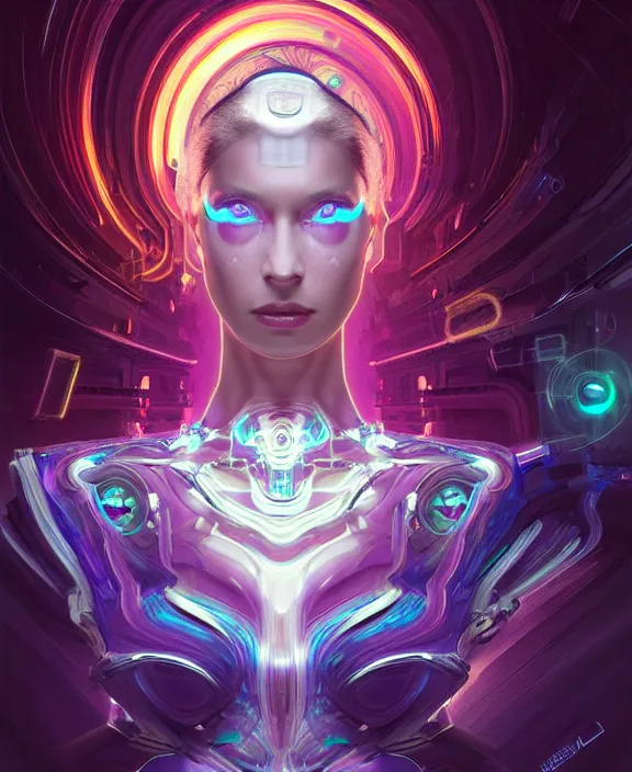 Image similar to a whirlwind of souls rushing inside the metaverse, hologram, half body, neurochip, shaved temple, piercing, jewelry, android, cyborg, cyberpunk face, by loish, d & d, fantasy, intricate, elegant, highly detailed, colorful, digital painting, artstation, concept art, art by artgerm and greg rutkowski and alphonse mucha