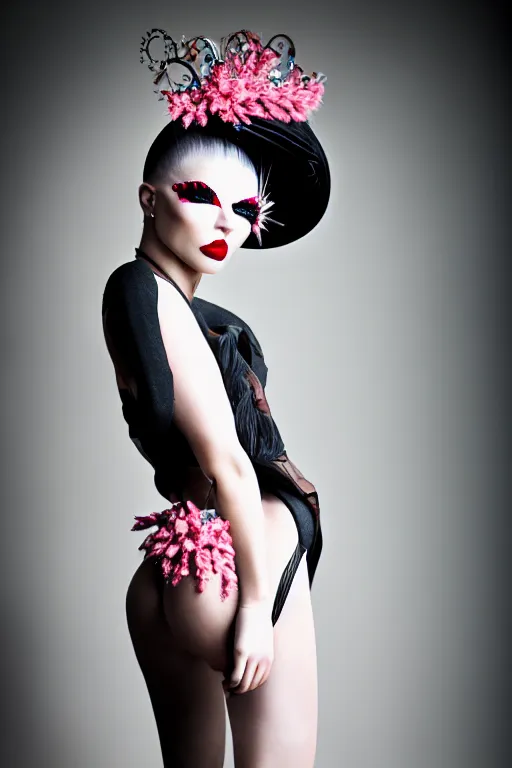 Image similar to realistic photoshooting for crazy fashion catwalk, couture, fashion photography, 8 0 mm lens, 1. 2 aperture