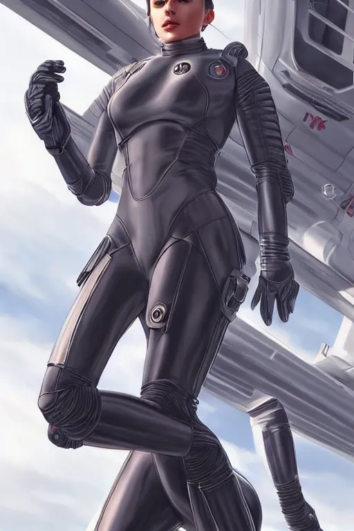Prompt: full body photo of a gorgeous young woman wearing a sci-fi pilot outfit in the style of stefan kostic, realistic, sharp focus, 8k high definition, insanely detailed, intricate, elegant, art by stanley lau and artgerm