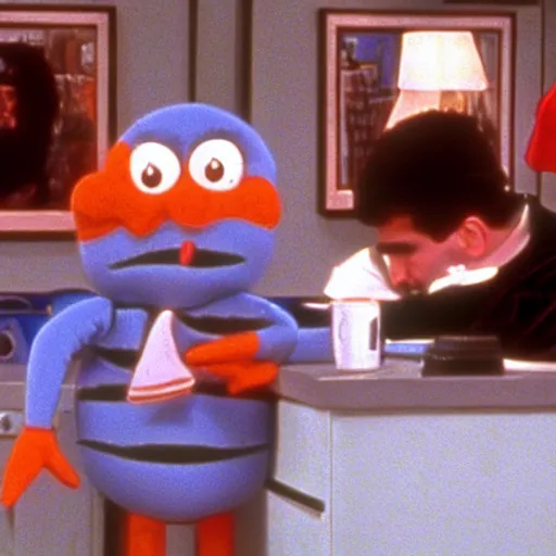 Prompt: mr krabs guest starring on seinfeld, film still