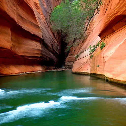 Prompt: architecture built into the side of zion nation park, the narrows, light, beauty