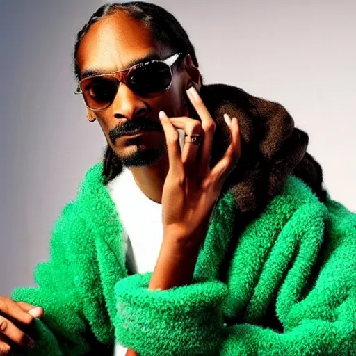 Image similar to a snoop dogg wearing a fuzzy sweater, high resolution photo