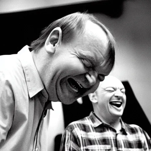 Image similar to Mark E Smith laughing at Fred Durst who is crying and screaming