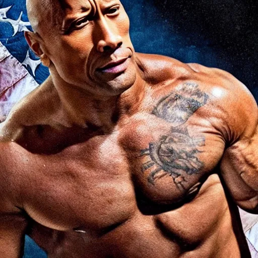 Prompt: Dwayne Johnson as The American Rock