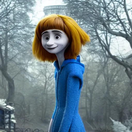 Image similar to natalia dyer as coraline, movie still, 8 k