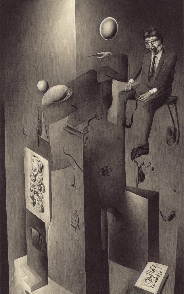 Image similar to kafkaesque bureaucracy, benjamin netanyahu, vanitas, by salvador dali and rene magritte and beksinski