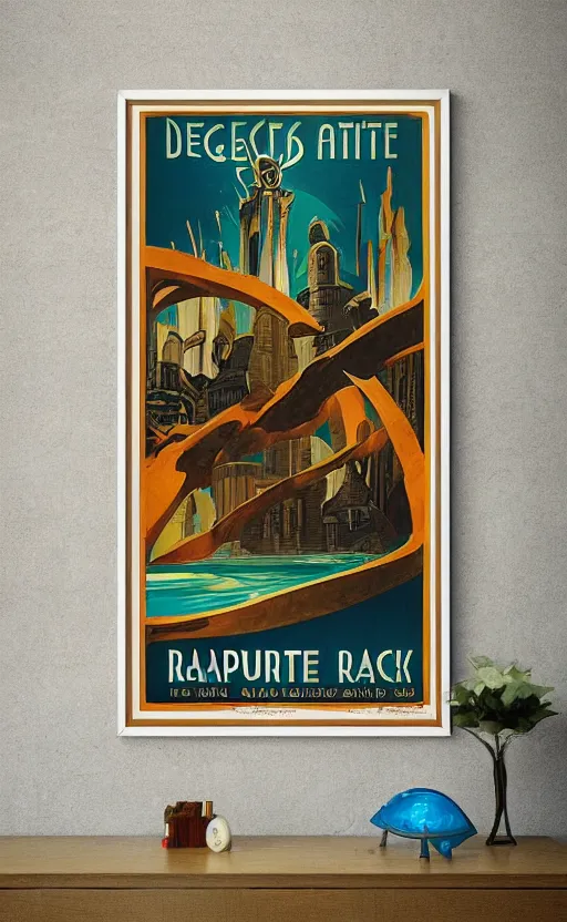 Image similar to art deco travel poster of the underwater city of rapture from bioshock, framed poster