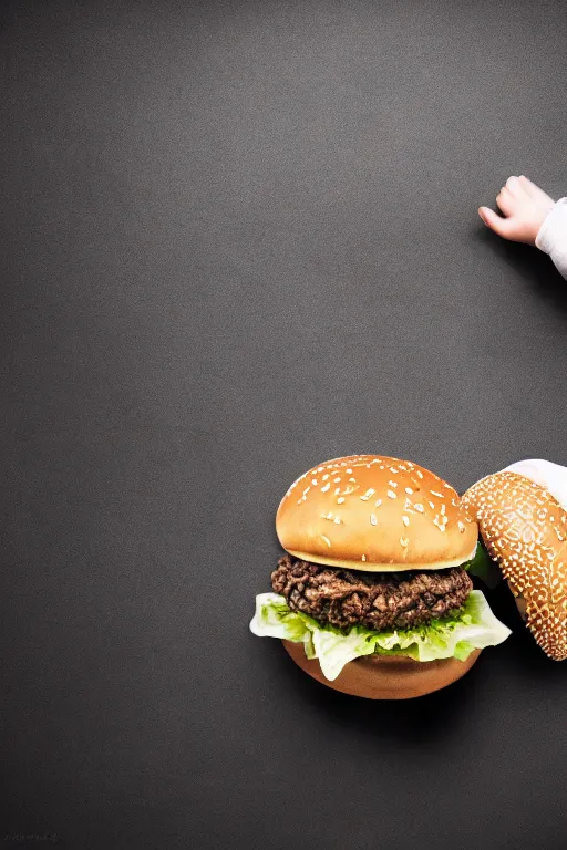 Image similar to hamburger crushed by fist, commercial photography