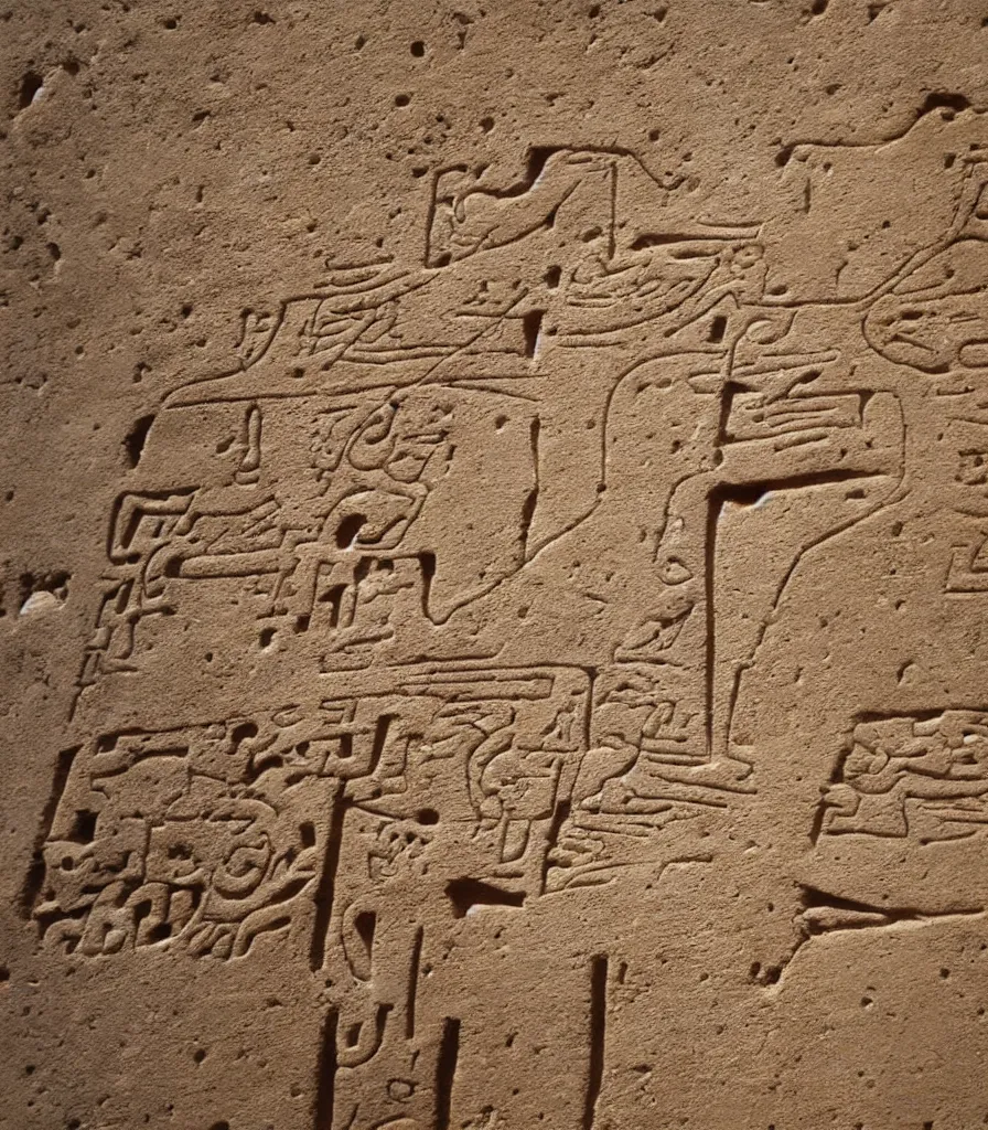 Image similar to ancient hieroglyph engraved into limestone, nabataen culture