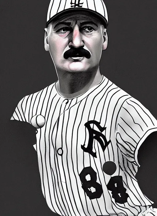 Image similar to digital portrait of a famous baseball player looking like alexander lukashenko, photo realism