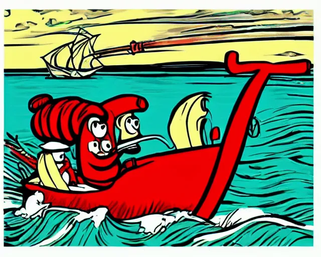 Image similar to Lobster ship captain, vintage cartoon style