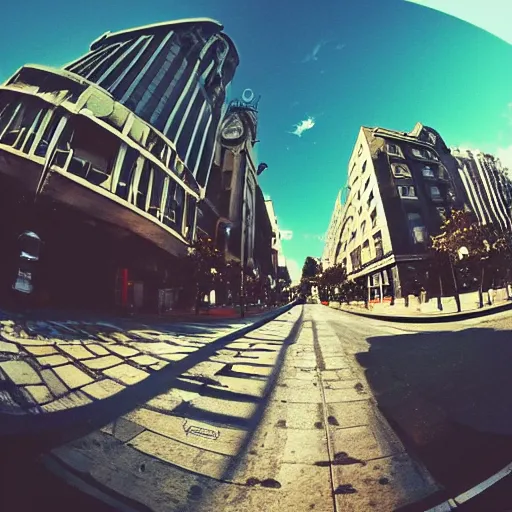 Prompt: street view, old!, trending on artstation, fisheye!!! lens