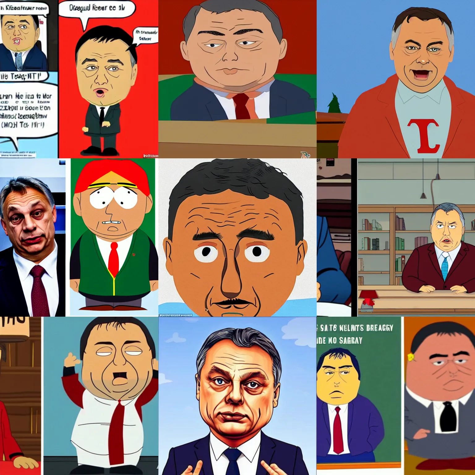 Prompt: hungarian prime minister viktor orban portrayed by kenny from south park, in the style of south park cartoon