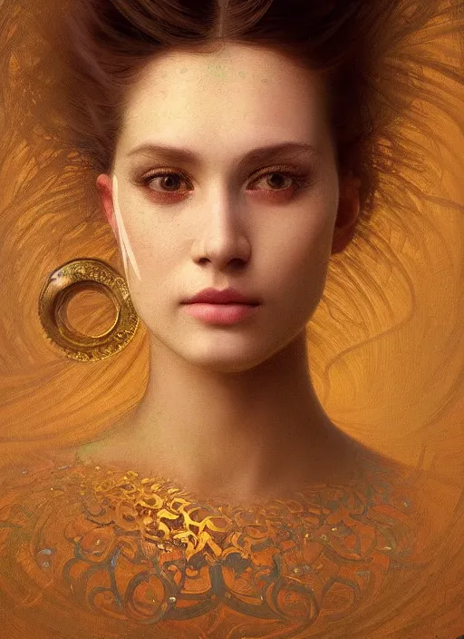 Image similar to a highly detailed photo of very intricate female face portrait, futurism, rococo cyber neon lighting, detailed futuristic fibonacci jewelry, profile posing, hyper photorealistic, trending in pinterest, cinematic, 4 k ultra hd, by denis villeneuve tom anders zorn hans dragan bibin thoma greg rutkowski ismail inceoglu illustrated sand storm alphonse mucha