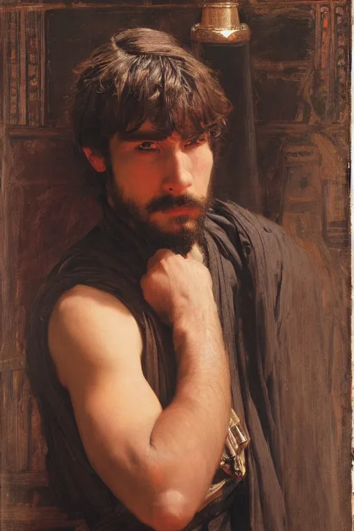 Image similar to attractive male, star wars, orientalist intricate portrait by john william waterhouse and edwin longsden long and theodore ralli and nasreddine dinet, hyper realism, dramatic lighting