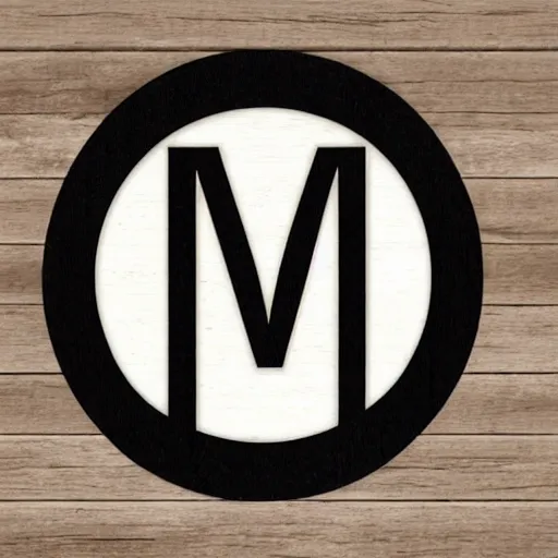 Prompt: letter m wooden logo black and white