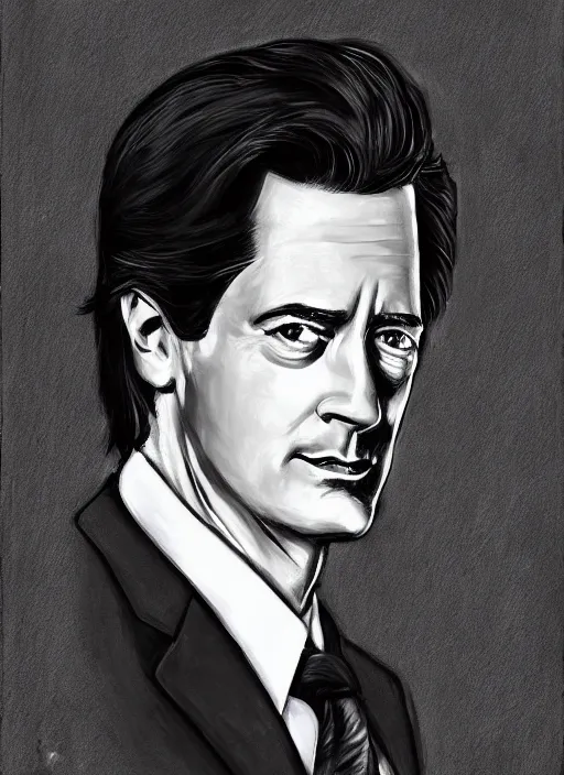 Prompt: portrait of kyle maclachlan as dale cooper by isabella morawetz