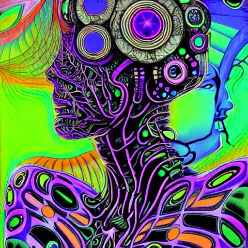 Prompt: psychedelic organic cyborg, art by albert aublet