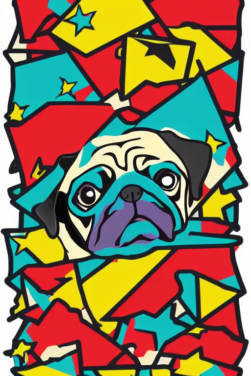 Image similar to Pug as war criminal, sticker, colorful, illustration, highly detailed, simple, smooth and clean vector curves, no jagged lines, vector art, smooth