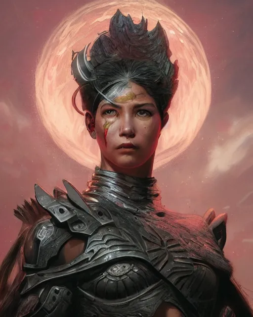 Image similar to a portrait of a strong female warrior by Ross Tran and Thomas Cole and Wayne Barlowe