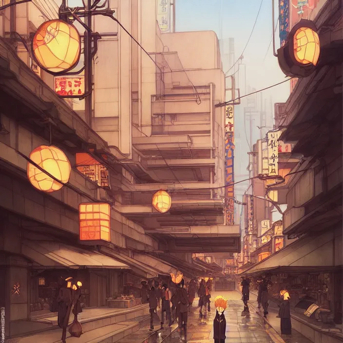 Prompt: empty tokyo, autumn, in the style of studio ghibli, j. c. leyendecker, greg rutkowski, artem