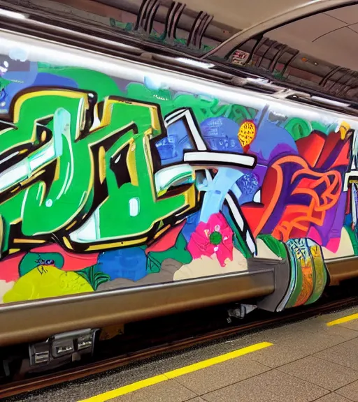 Prompt: graffiti mural on a subway train that says ireland