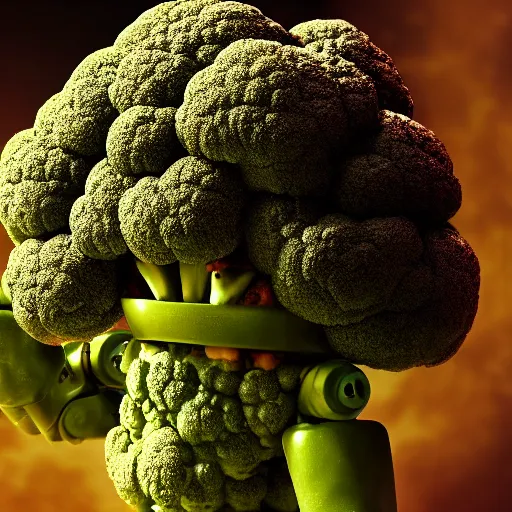 Image similar to close-up of a pizza broccoli robot, wasteland, highly-detailed, dramatic lighting, artstation, 4k, cinematic landscape, photograph by Keanu Reeves