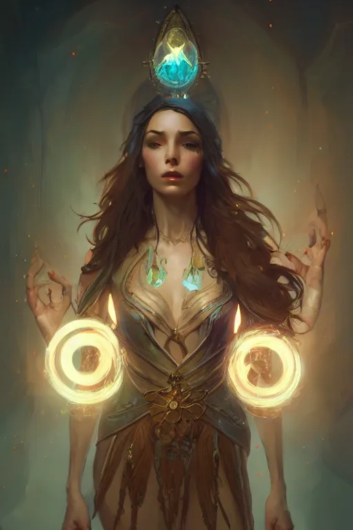 Image similar to beautiful sorceress, accurate anatomy, only two hands, highly detailed, digital painting, artstation, concept art, smooth, sharp focus, illustration, Unreal Engine 5, 8K, art by sakimichan and greg rutkowski and alphonse Mucha