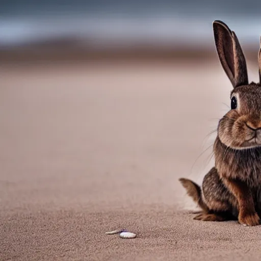 Prompt: a rabbit playing a guitar sitting on a beach in Sweden