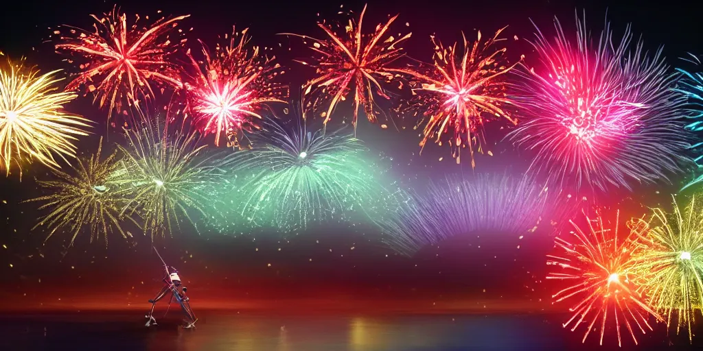 Prompt: digital fireworks invention. 8 k, 4 k, hq, 3 d render, digital art, dramatic lighting, comedy, science fiction, hyper realistic, ultra detailed.