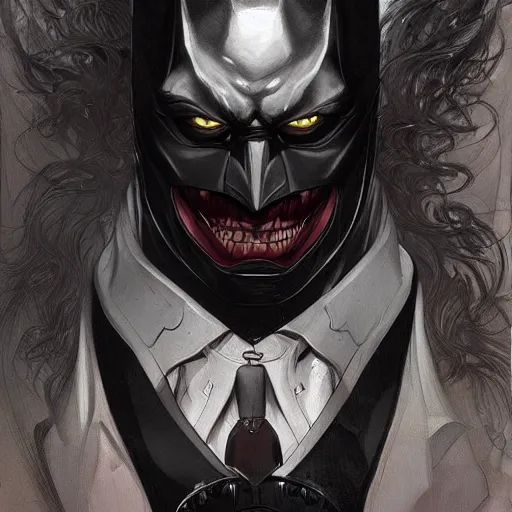 Prompt: portrait of Batman but as a vampire, intricate, headshot, highly detailed, digital painting, artstation, concept art, sharp focus, cinematic lighting, illustration, art by artgerm and greg rutkowski, alphonse mucha, cgsociety