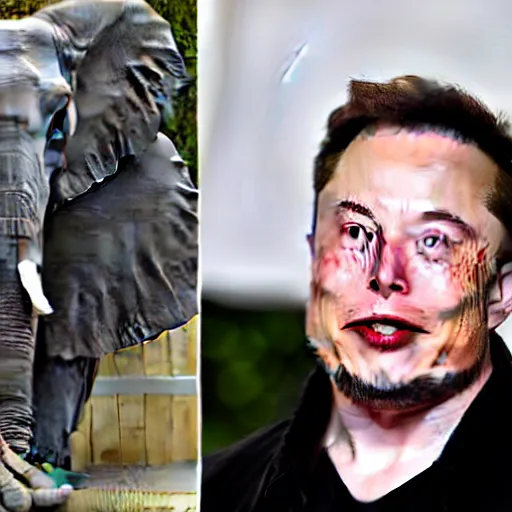 Image similar to elon musk with huge elephant tusks growing out of his mouth