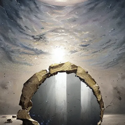 Prompt: a broken mirror, many pieces, cracked, broken, many shards, lying on the ground, reflection of the moon, very detailed, digital painting, oil painting, moonlight, dark night, hyperrealistic, fantasy art, highly detailed, beautiful, artstation, cgsociety, illustration by greg rutkowski