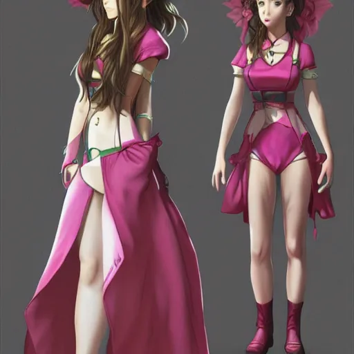 Image similar to full body shot of aerith gainsborough, highly detailed, concept art trending on artstation