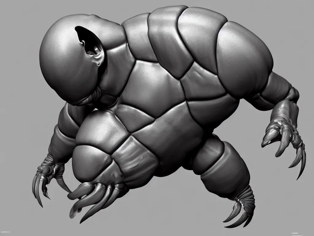 Prompt: isopod, muscular body, chiroptera head, chiroptera ears, hyperrealism, artstation, cgsociety, zbrush, no background