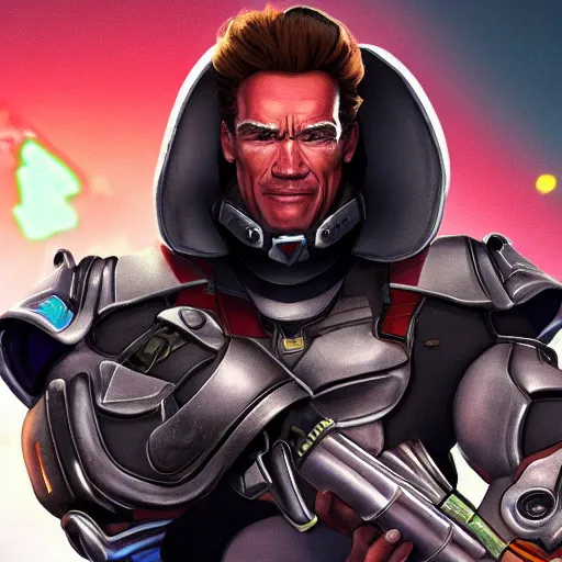 Image similar to a screenshot of arnold schwarzenegger as genji in overwatch