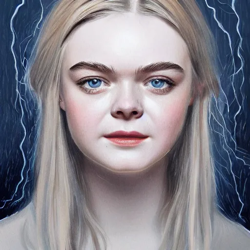 Prompt: professional painting of Elle Fanning in the style of Gustav Bauman, head and shoulders portrait, symmetrical facial features, smooth, sharp focus, illustration, intricate, stormy weather, extremely detailed masterpiece,