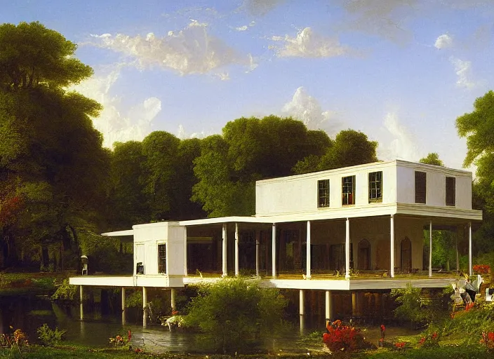 Image similar to painting of the farnsworth house by thomas cole