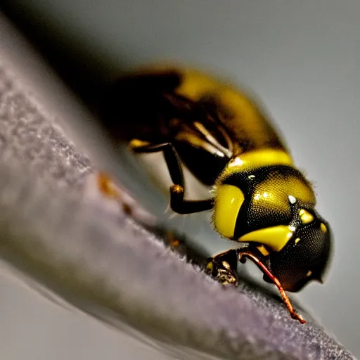 Prompt: closeup of a wasp's head, nature, macro, detailed, lighting